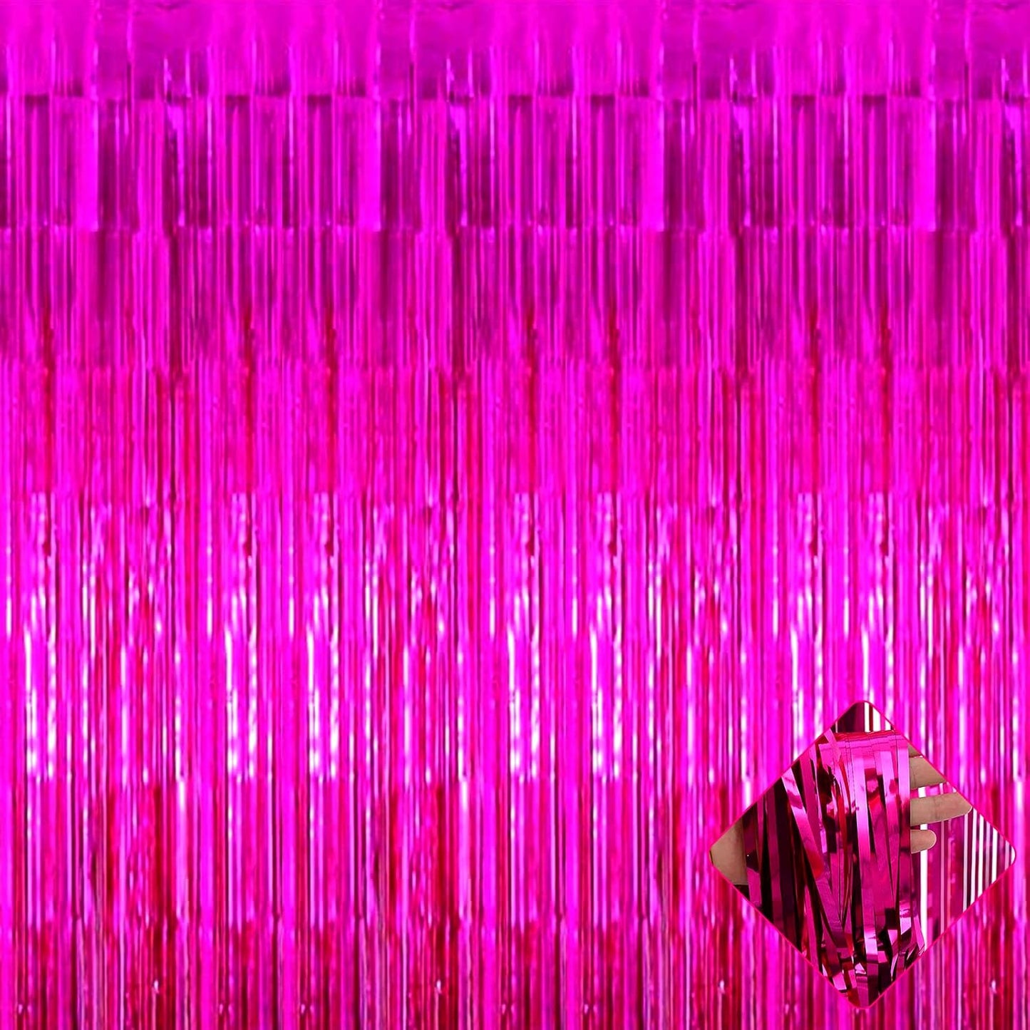4 Pack 3.3Ft x 6.6Ft Fuchsia Foil Fringe Curtain Backdrop, Metallic Tinsel Foil Fringe Streamers Curtains Background for Photo Booth, Birthday, Wedding, Halloween, Christmas Party Decoration