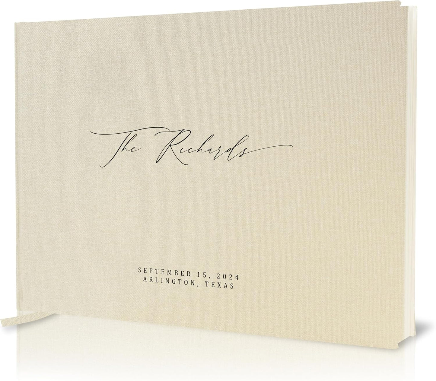 MUUJEE Personalized Guestbook in Cream - Premium Custom Modern Guest Book for Wedding Reception, Birthday Party or Events w/Bookmark Blank Pages for Signing, Extra Large 11.5 x 8.5 inches