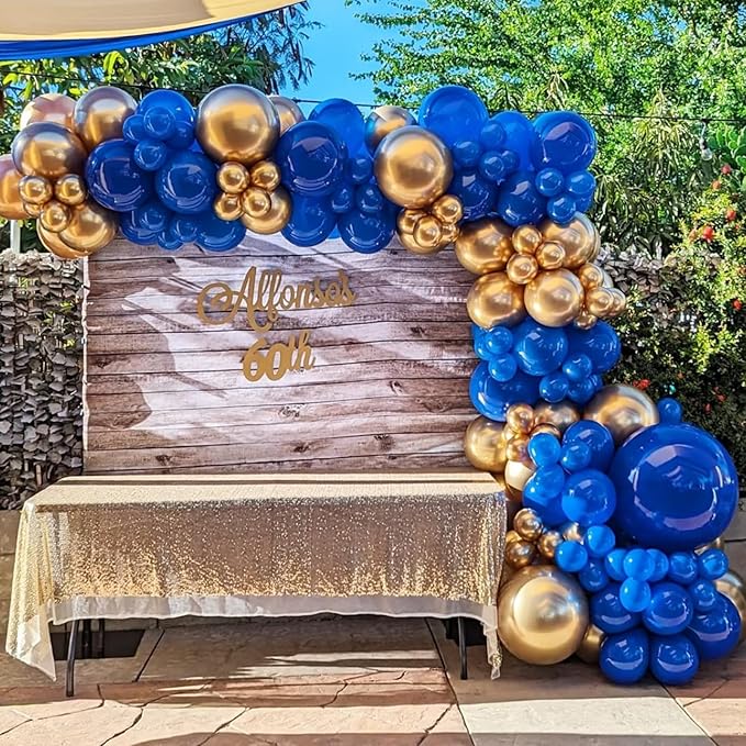 YMSZ Royal Blue and Gold Balloons Garland Arch Kit, 134pcs Metallic Gold and Blue Balloons for Birthday, Baby Shower, Anniversary, Graduation Party Decorations