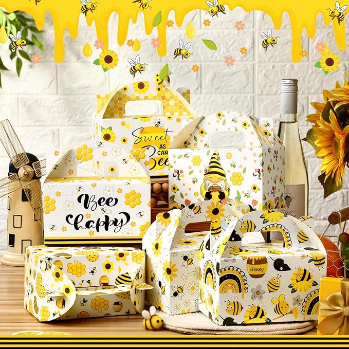 24 Pcs Bee Candy Boxes with Handles Bee Party Favors Treat Boxes Goodie Bags Candy Gift Bags for Birthday Party Baby Shower Wedding Supplies