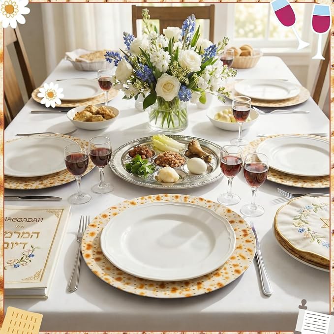 Yungyan 6 Pcs Passover Seder Charger Plates 13 Inch Round Passover Matzo Plastic Plates Large Charger Plate for Holiday Party Decorations Dinner Tableware Supplies