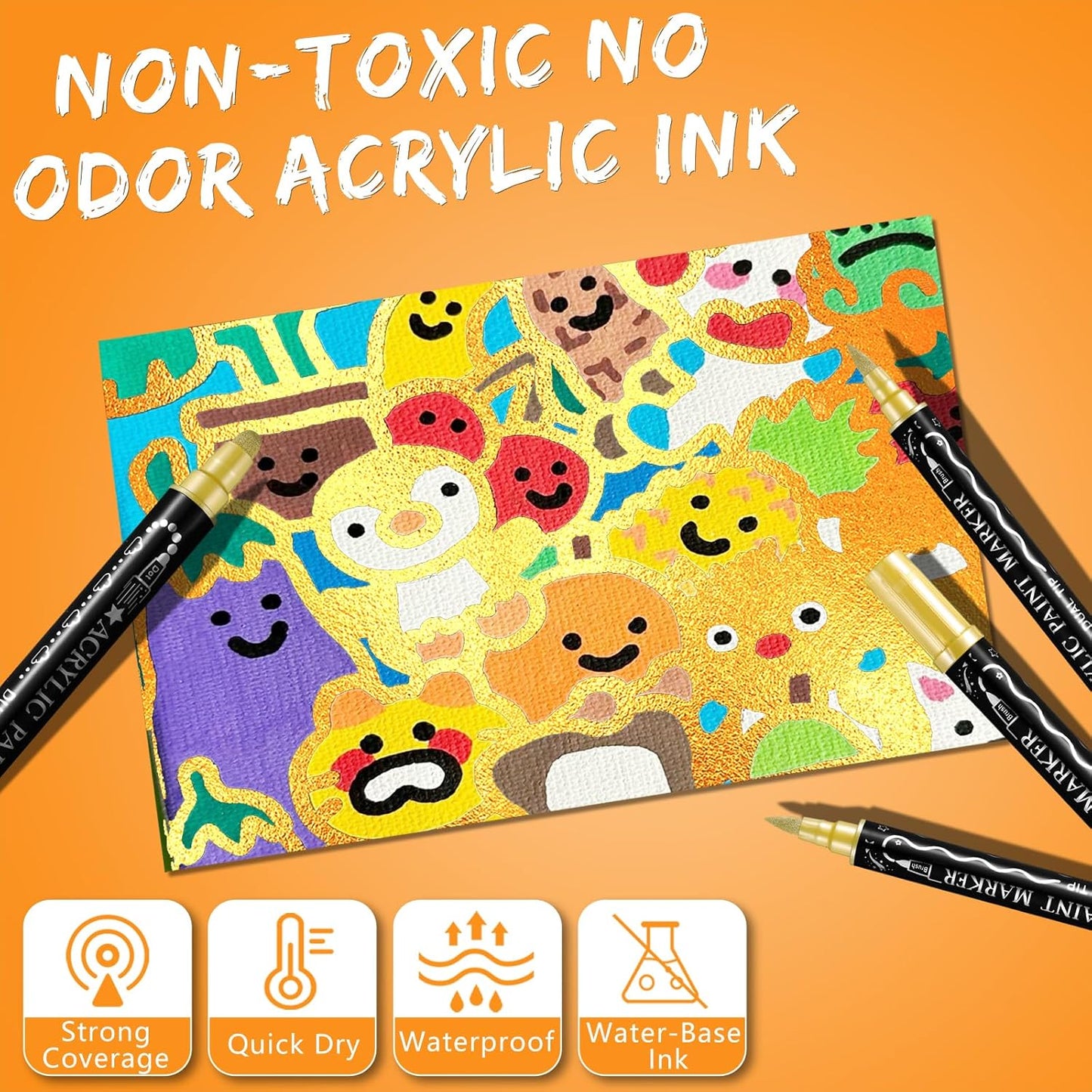 Glod Acrylic Paint Pens Markers, 6 Pc Dual Tips Waterproof Paint Markers For Rock Painting, Fabric, Metal, Glass, Wood, Canvas, Ceramic, Pumpkins, Eggs, Plastic, Non-Toxic & Odor