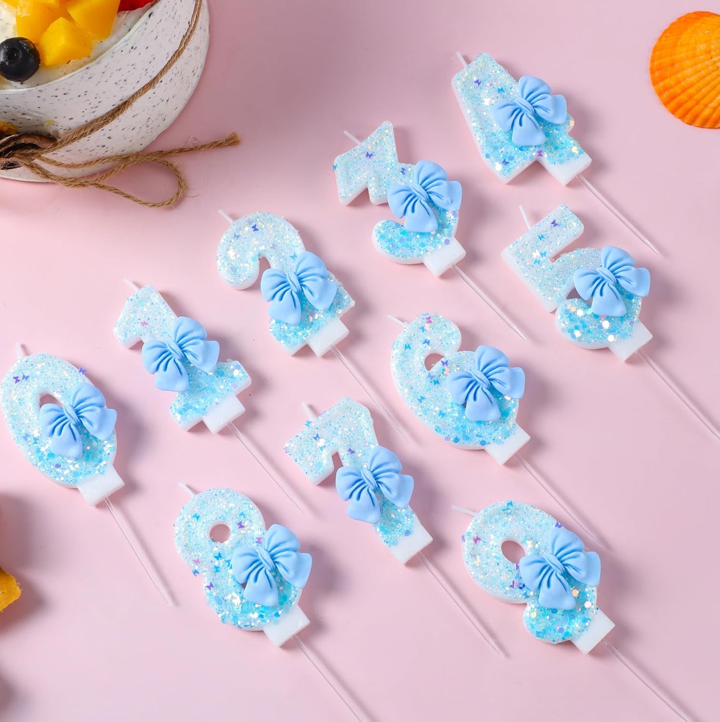 4 Birthday Candles Blue Bow Number 4 Cake Candles, 4th Cake Topper Decorations for Kids Pets Pastel Birthday Party Supplies (Number 4)