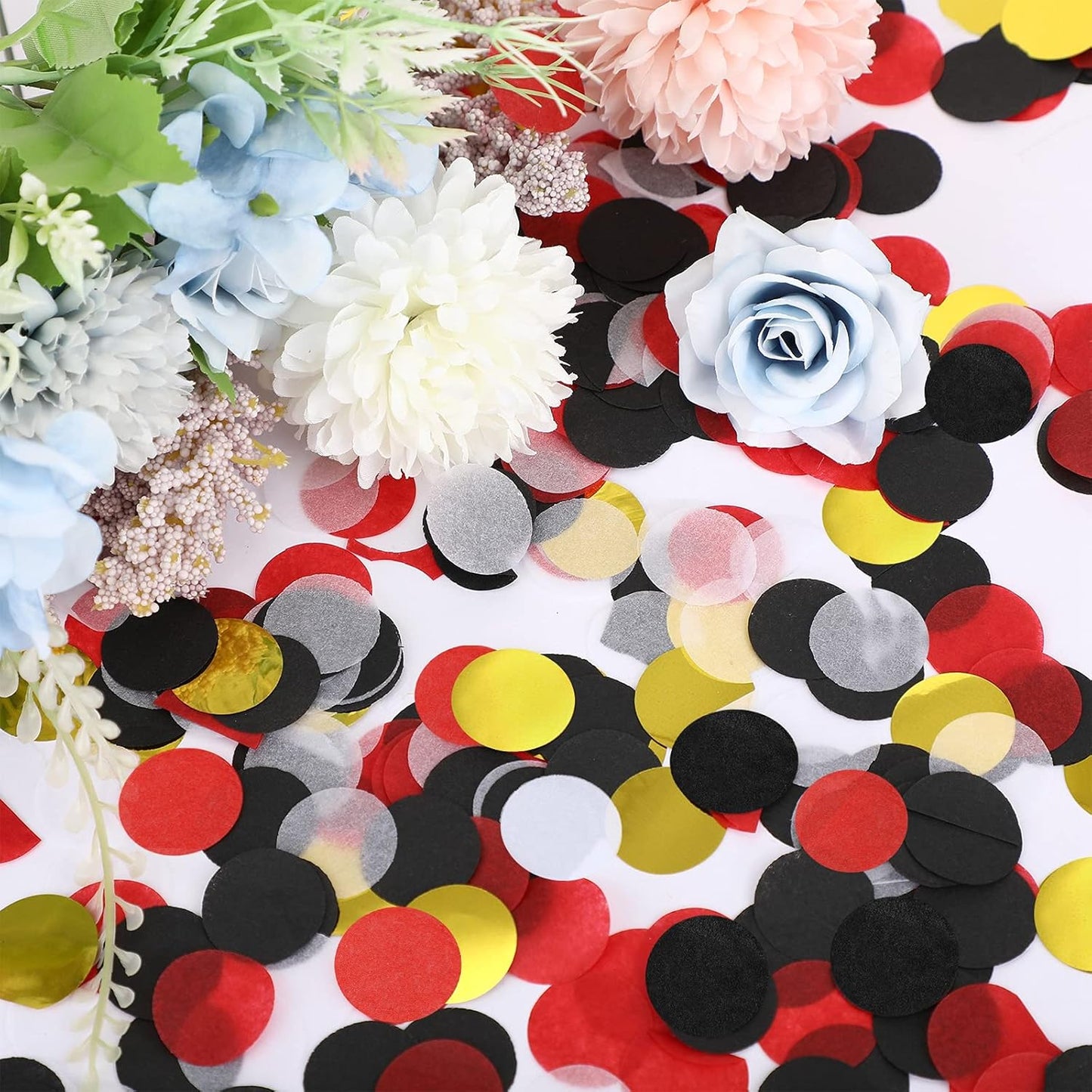 TecUnite Round Tissue Paper Table Confetti Dots for Wedding Birthday Party Decoration, 1.76 oz(Black White Red Gold Confetti,2.5 cm)