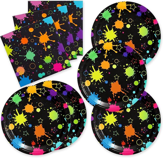40pcs Neon Party Supplies Paper Plate and Napkins Neon Glow Birthday Colorful Graffiti Party Decoration for Glow Party Neon Party
