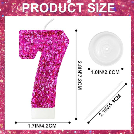 Zailo Birthday Number Candles, Glitter Number Candle Cake Decorations with Sequins, Cupcake Decorations for Girls, Women, Party Anniversary Celebrations (Number 7, Bright red)