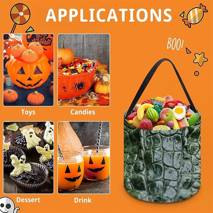 Halloween Candy Bucket - Green Crocodile Trick Or Treat Candy Bag, Gift Bag for Party Favor Supplies