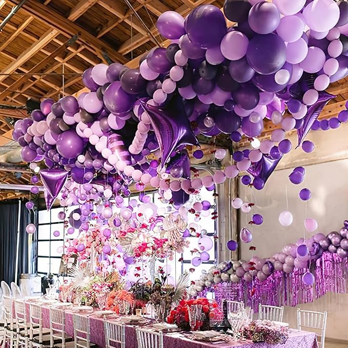PartyWoo Purple Balloons, 140 pcs Lilac and Metallic Purple Balloons Different Sizes Pack of 18 Inch 12 Inch 10 Inch 5 Inch for Balloon Garland Balloon Arch as Birthday Decorations, Party Decorations