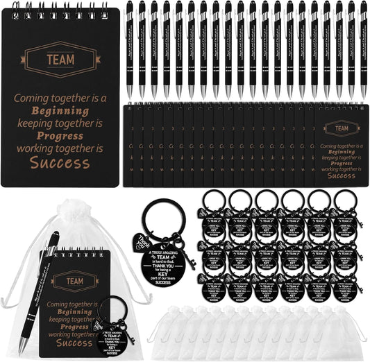 CZWZ 80 Pcs Employee Appreciation Gifts Set, Includes Notepads Pens Thank You Keychains and Organza Bags, Team Recognition Gifts for Coworkers Staff Employees Retirement Birthday Christmas(Black)