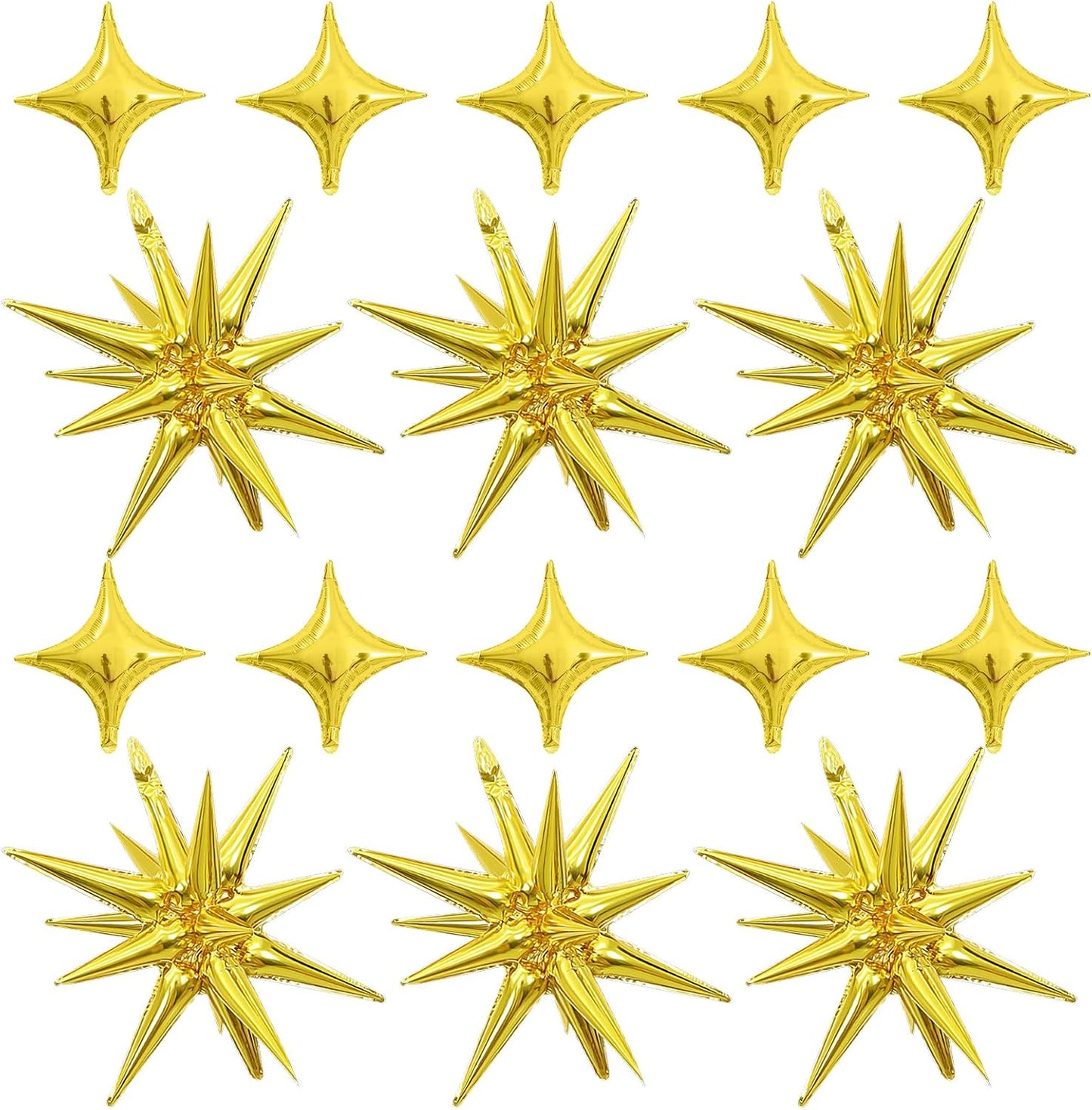 Gold Star Balloon,Gold 6Pcs 22Inch Explosion Star Balloons and 10Pcs 10Inch Four Angle Balloons Kit for Birthday Graduation Anniversary Baby Shower Wedding Party Decorations