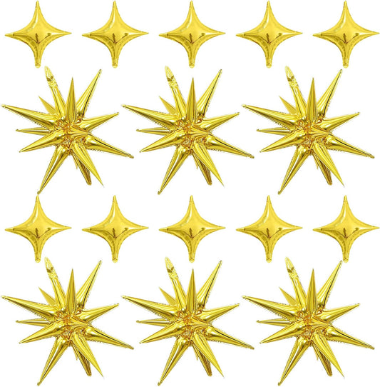 Gold Star Balloon,Gold 6Pcs 22Inch Explosion Star Balloons and 10Pcs 10Inch Four Angle Balloons Kit for Birthday Graduation Anniversary Baby Shower Wedding Party Decorations