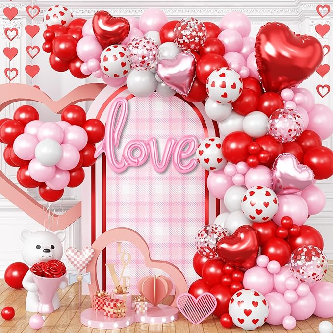 Mothers Day Balloon Arch Garland Kit, Pink Red White Latex Balloon with Happy Mother Day Love Heart Mylar Foil Balloons for Motherday Best Mon Ever Wedding Anniversary Birthday Party Decorations