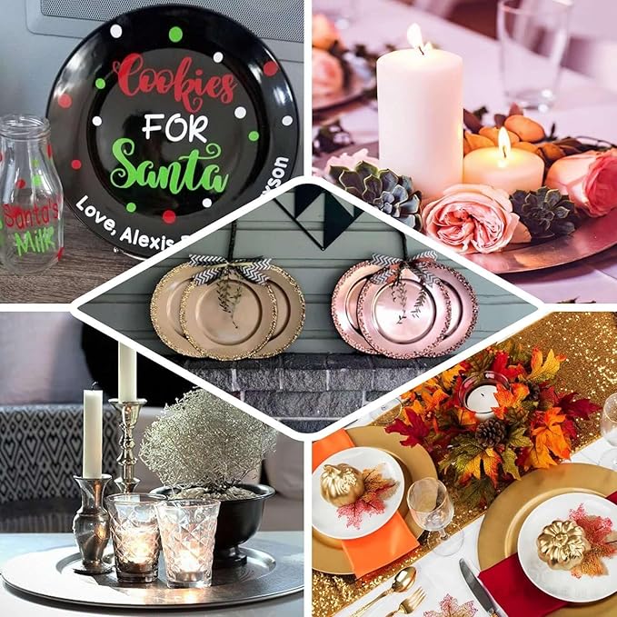 Efavormart 12 Pcs 13" Black Round Acrylic Plastic Charger Plates, Dinner Party Table Decor