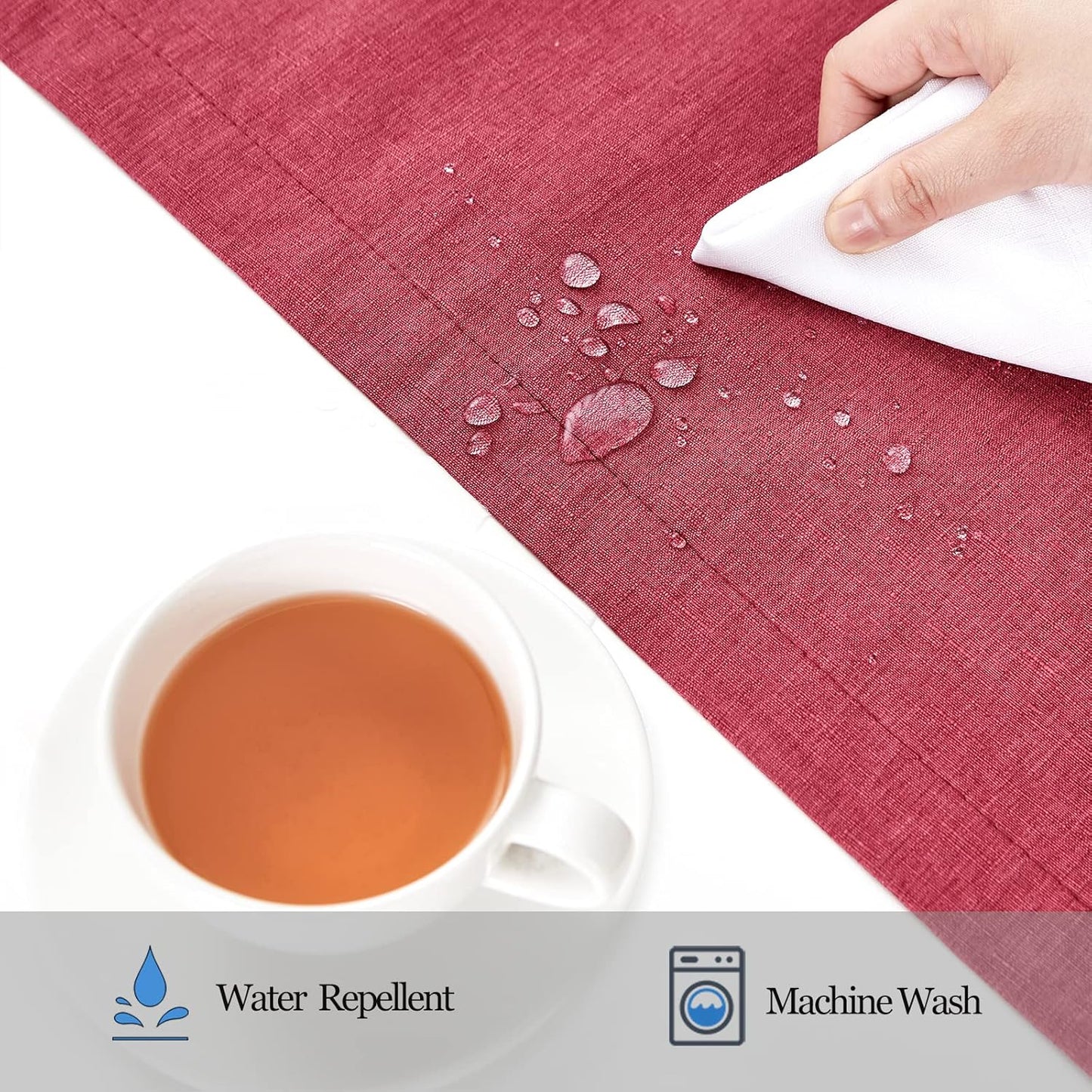 Mebakuk Cloth Placemats, Machine Washable Linen Style Thick Place Mats, Heat Resistant and Easy to Clean Fabric Table Mats for Kitchen Dining Table (Wine Red, Set of 4)
