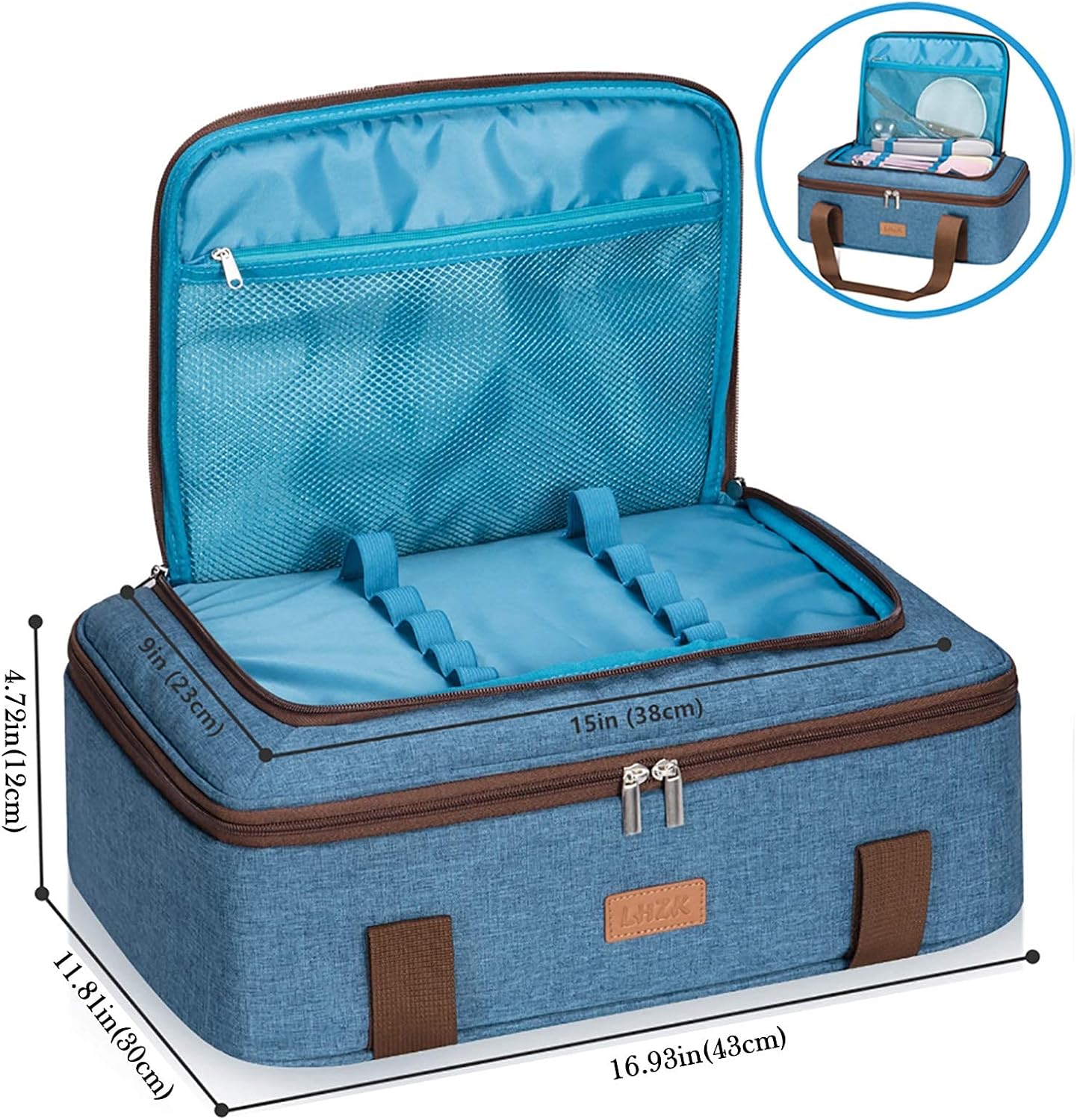 LHZK Double Decker Insulated Casserole Carrier for Hot or Cold Food, Expandable Hot Food Carrier, Lasagna Holder Tote for Potluck Parties, Picnic, Beach, Fits 11 x 15 or 9 x 13 Baking Dish (Blue)