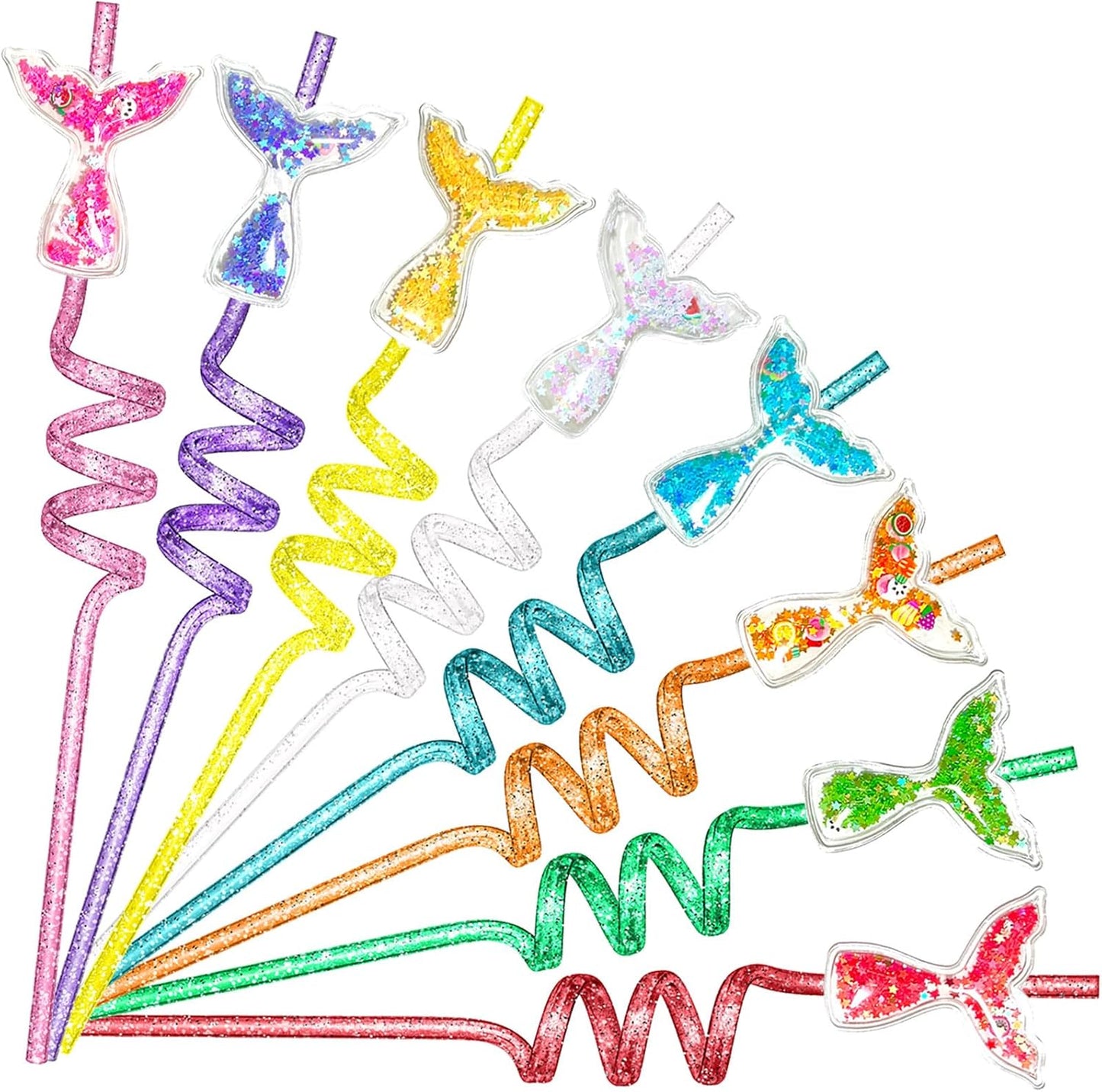 TUWUNA 24pcs Mermaid Party Favors Glitter Mermaid Tail Straws Glitter Drinking Straws Goodie Gifts for Birthday Party Supplies Decorations with 2 Clean Brushes