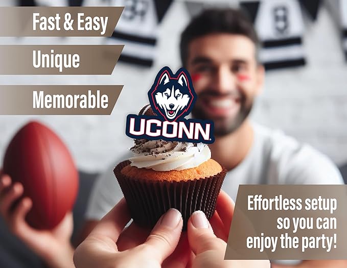UConn Party Supplies for Football, Birthday Gift, University of Connecticut Graduation Party Banner and Cake Toppers (42 Pieces) (UCONN Huskies)