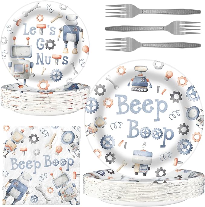 Robot Party Decorations - Robot Party Plates and Napkins for Kids Birthday Party, Serves 40 Guests