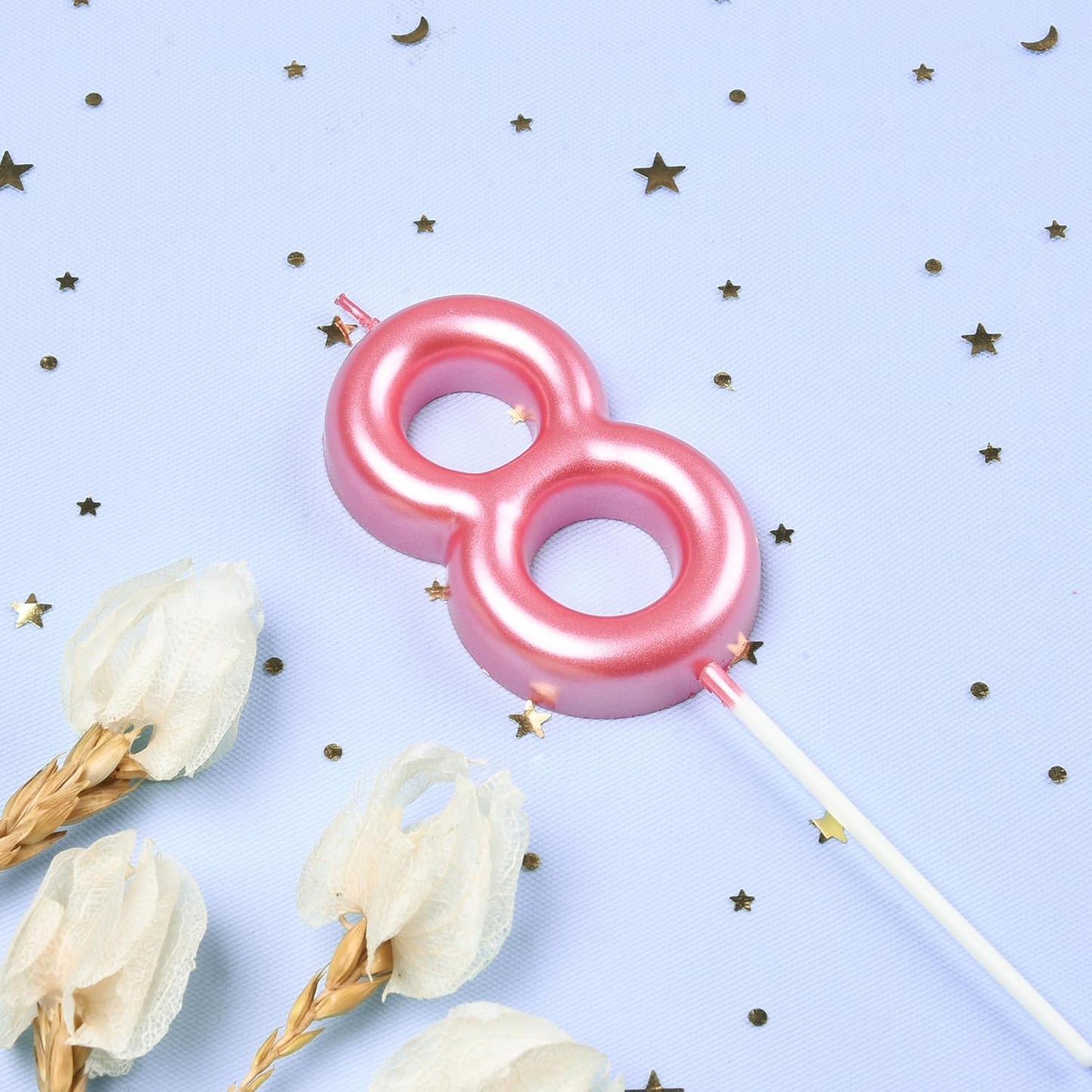 PHD Cake 2.76 inch Classical Pink 8 Number Birthday Candles for Party Celebration