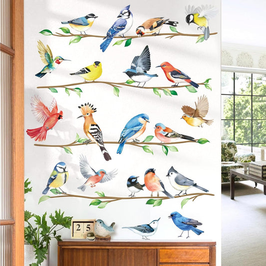 decalmile Birds on Branch Wall Decals Colorful Bird Wall Stickers Bedroom Living Room Office Kitchen Home Decor