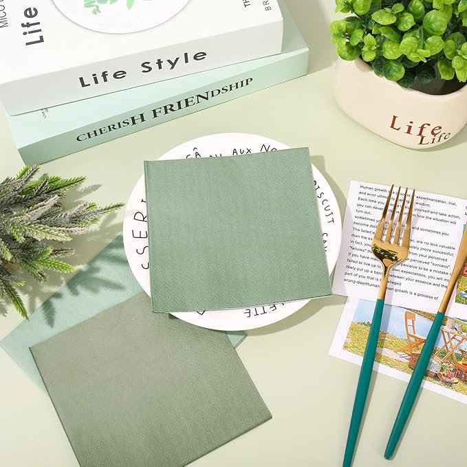 Whaline 120 Pieces Sage Green Cocktail Napkin Gradient Color Beverage Luncheon Paper Napkins 2 Ply for Home and Party Favors, 6 Colors