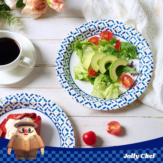 JOLLY CHEF 10 Inch Paper Plates 140 Count, Soak-Proof, Cut Proof, Disposable Heavy Duty Plates for Picnic, Family Gatherings, Parties