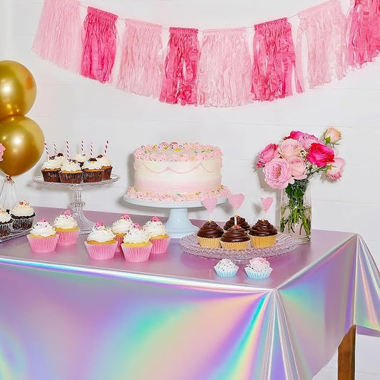 1 Pack Iridescent Tablecloth, 54" x 108" Birthday Party Table Cloths Iridescence Plastic Disposable Table Covers Iridescent Party Decorations, Birthday Decor Tablecloth for Buffet Table