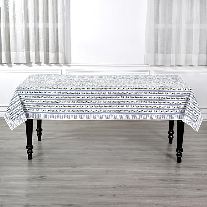 Ridhi Hand Block Print Dolphin Gray Rectangle Cotton Tablecloth 102" x 48" Reusable Table Cover Decorative Everyday Use for Dining, Farmhouse, Home Gift for Spring, Easter, Valentine