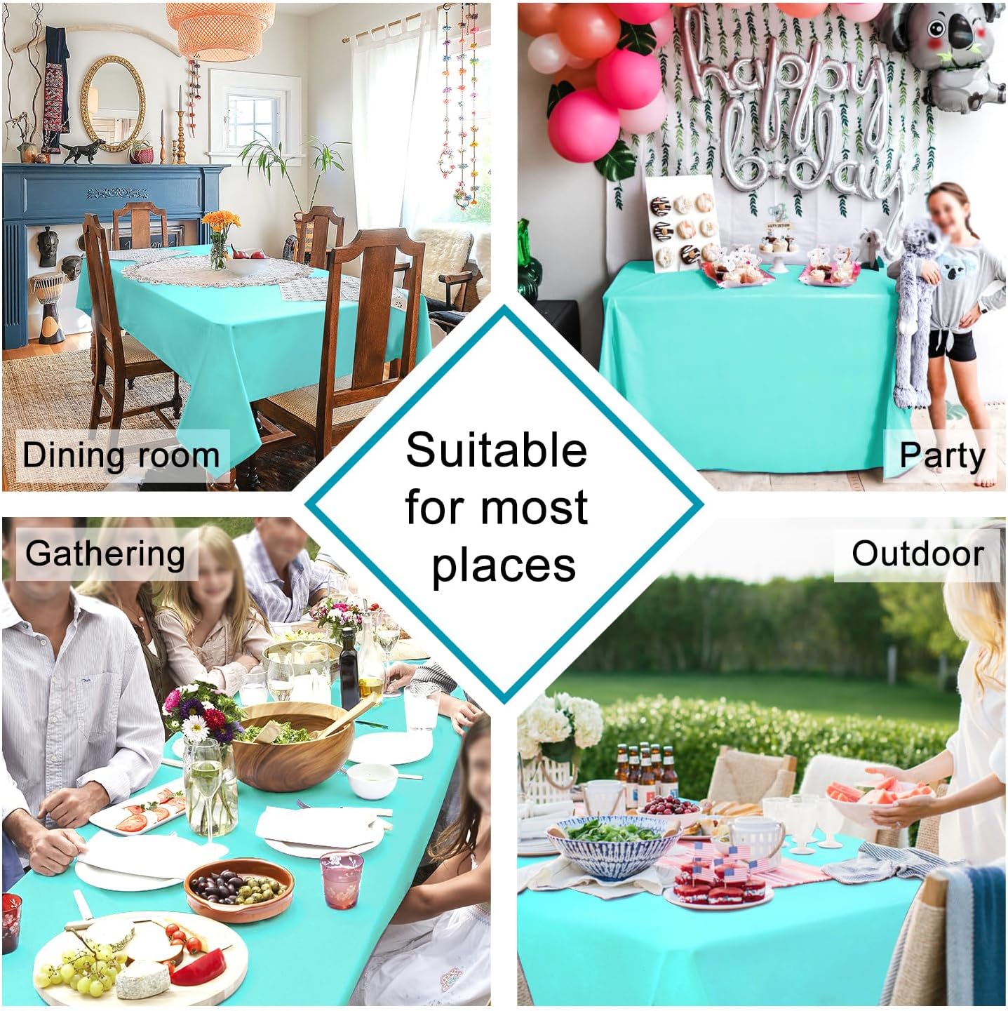 Hiasan Light Blue Rectangle Tablecloth - Waterproof Spillproof and Wrinkle Resistant Washable Polyester Table Cloth for Dining Party, 52 x 70 inch