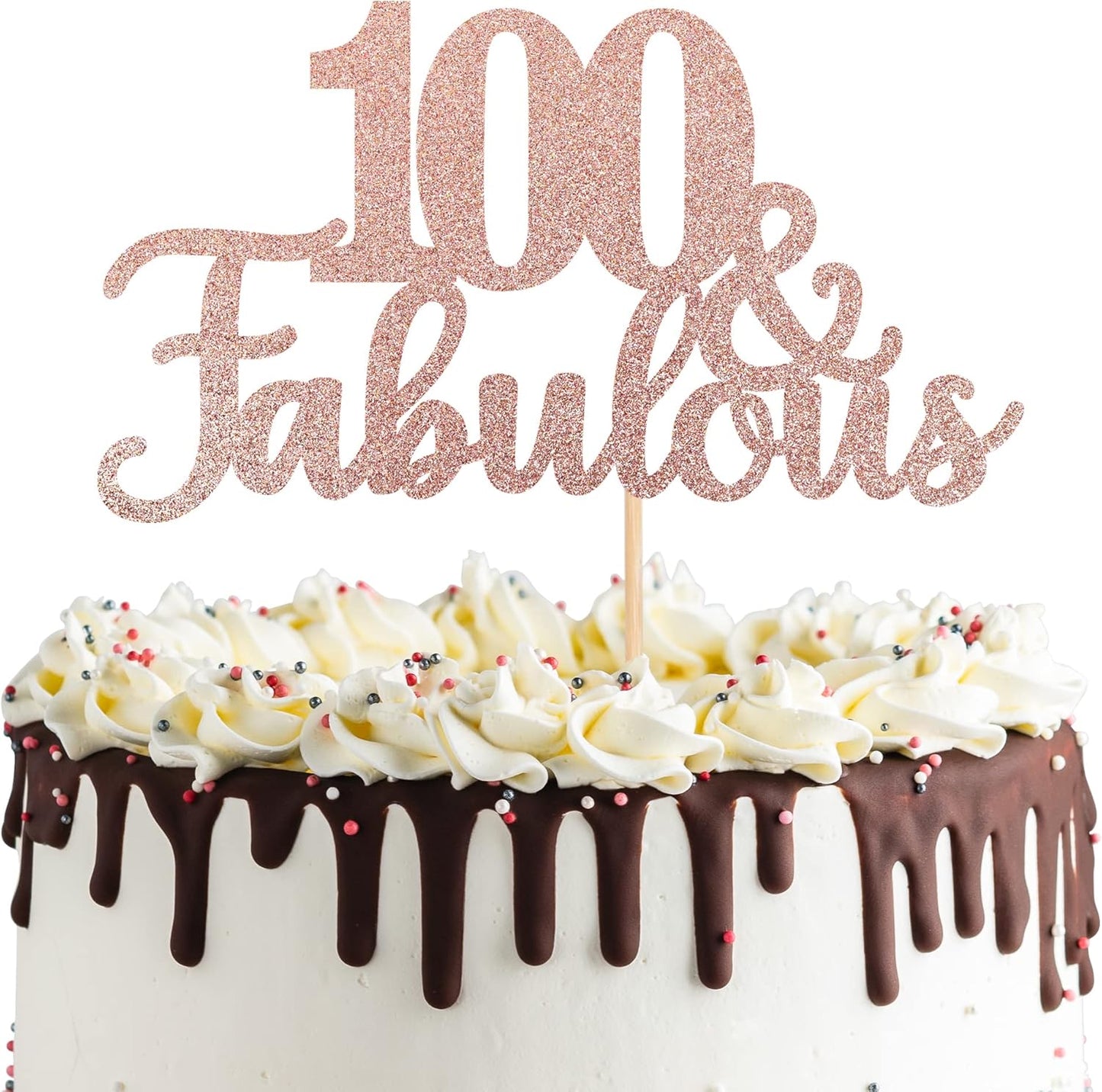 1 PCS 100 & Fabulous Cake Topper Glitter One Hundred Fabulous Cake Toppers Happy 100th Birthday Cake Pick for 100th Wedding Anniversary Birthday Party Cake Decorations Supplies Rose Gold