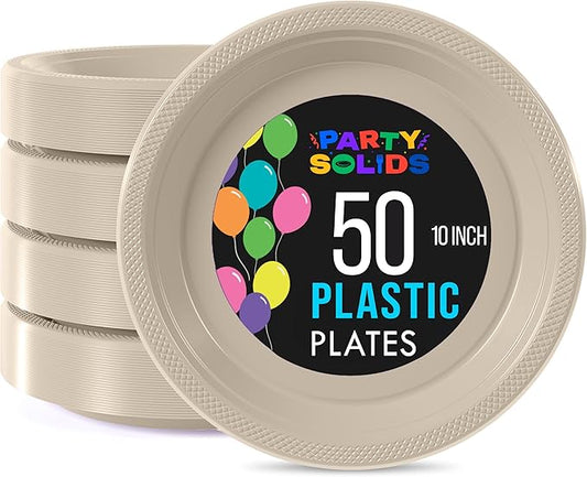 Exquisite Party Solids Ivory Plastic Plates For Party Supplies 10" Ivory Disposable Plates Heavy Duty 50 Pcs Plastic Dinnerware Sets Heavy Duty 350 GSM Disposable Dinnerware Set