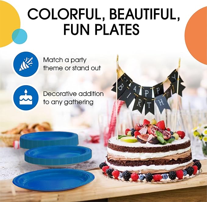 Exquisite Dark Blue Paper Plates Disposable Heavy Duty 7 Inch Dark Blue Disposable Plates For Party 100 Pcs Heavy Duty Paper Plate 350 GSM, Birthday Party Supplies Plate Set