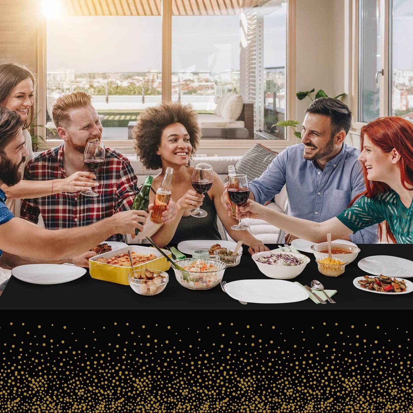 Tablecloths for Rectangle Tables, 3 Pack 54" x 108" Plastic Table Cloth Disposable Table Covers Engagement Party Decorations, Black Gold Dot Tablecloths Disposable Tablecloth for Weddings Buffet Table
