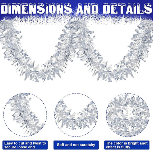 Sosation 100 ft Christmas Tinsel Garland Christmas Tree Twist Garland Bulk Glitter Metallic Streamer Indoor Outdoor Hanging Xmas Decorations(Silver)