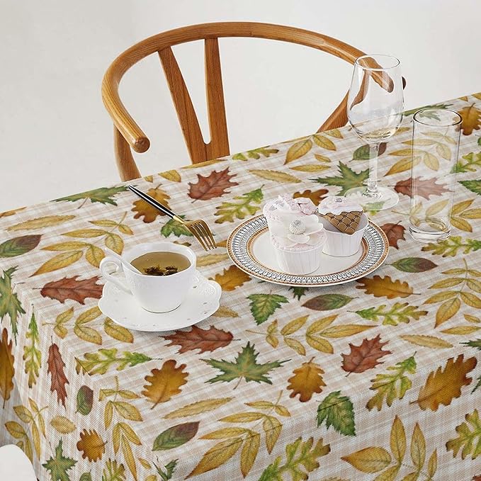 YCness Autumn Maple Leaves Tablecloth, Thanksgiving Autumn Harvest Watercolor Ginkgo Biloba Abstract Geometry Leaves Table Cover for Party Picnic Dinner Decor 60x110 Inch Rectangle
