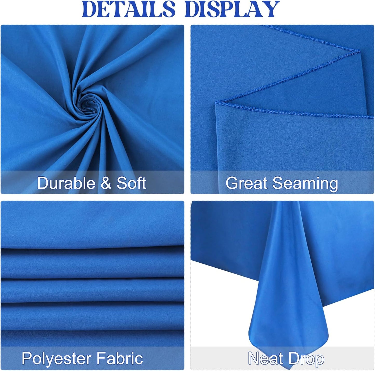 4 Pack Rectangle Tablecloth 60x102 Inch Washable Polyester Table Cover for Wedding Dining Table Buffet Parties Banquet Decoration（Blue）