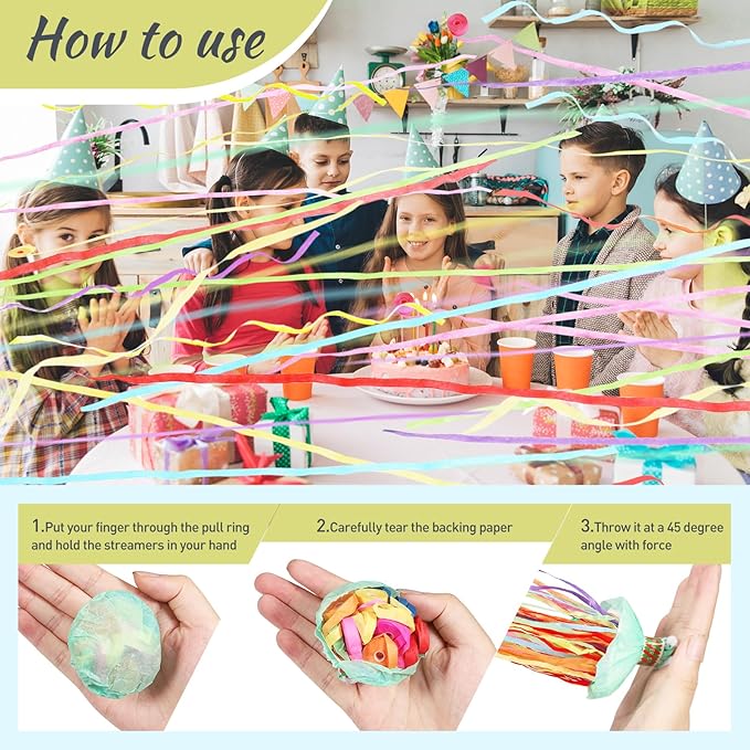 100 pack No Mess Streamers,Romantic Colorful Confetti Poppers,Colorful Hand Throw Party poppers for Birthday,Wedding,Celebrations,School Opening,Graduation,Retirement Party
