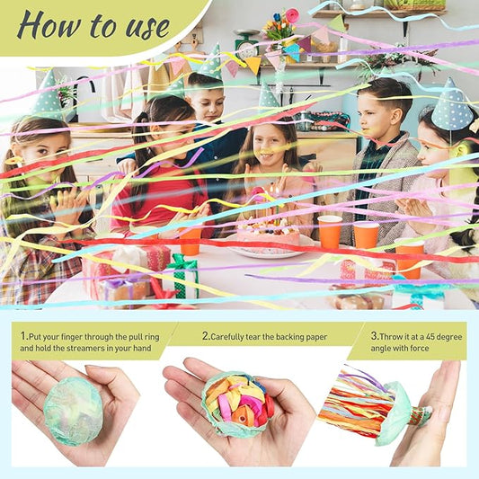 100 pack No Mess Streamers,Romantic Colorful Confetti Poppers,Colorful Hand Throw Party poppers for Birthday,Wedding,Celebrations,School Opening,Graduation,Retirement Party