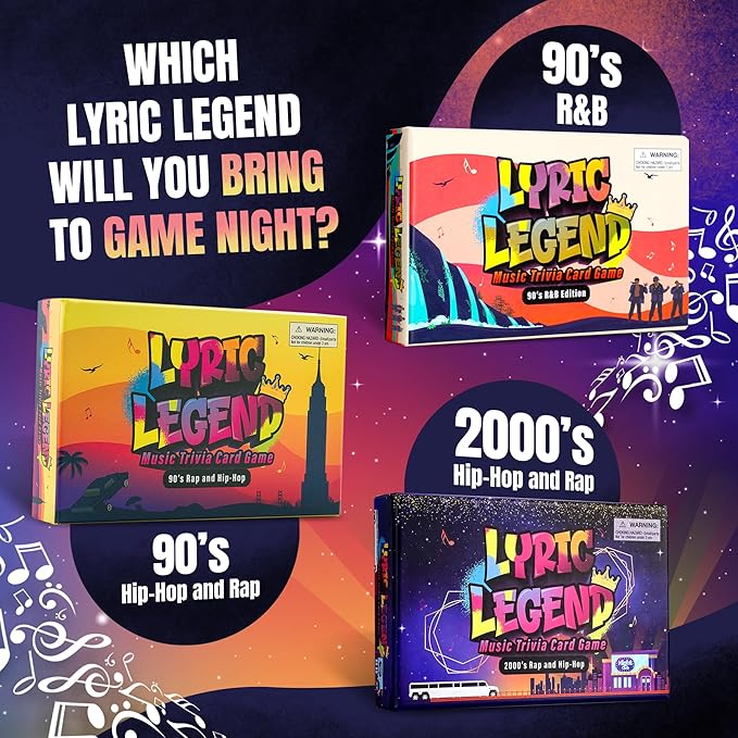 Lyric Legend 2000s Hip-Hop and Rap Music Trivia Game Collection – Expandable Multi-Deck Finish The Lyrics Party Game Set for Game Night, Families & Groups - 3 Games in One Box!