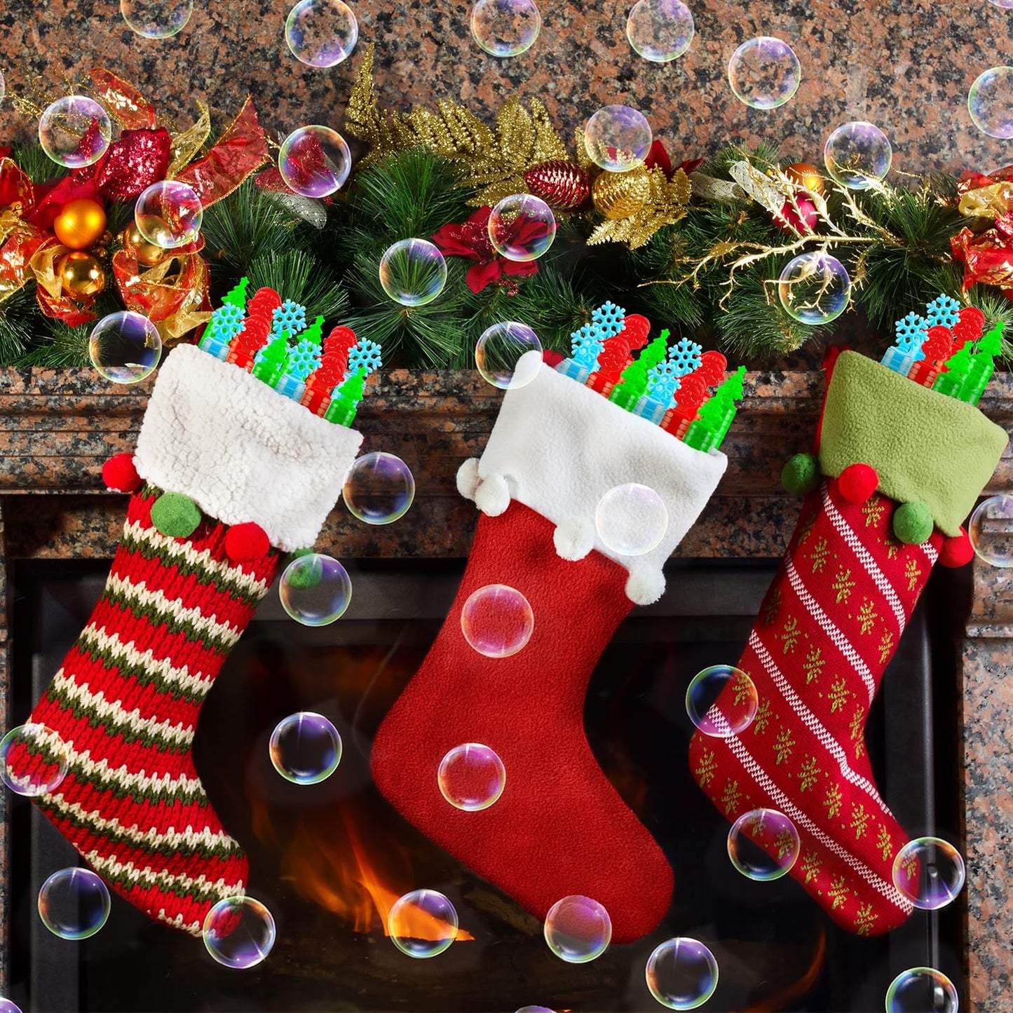 Christmas Small Toys Gifts Bulk for Toddlers 64 Pack, Xmas Mini Bubble Wands Party Favors Supplies for Kids, Goodie Bag Stocking Stuffers Filler Class School Treats Student Prizes for Boys Girls