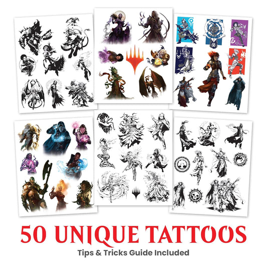Savvi - 50 Magic the Gathering Temporary Tattoos: Skin-Safe Ink, Great for Birthday Parties, Gifts for Boys and Girls Ages 4-12+, Made in the USA [6 sheets, 50 count]