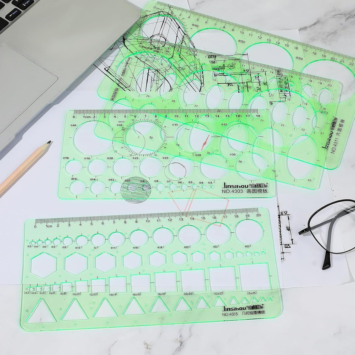4 Pcs Circle Template, 4 Sizes Plastic Measuring Circles Stencil, Circle Templates for Digital Drawing, Formwork Drawings, Drafting, Drawing Circles Diameter