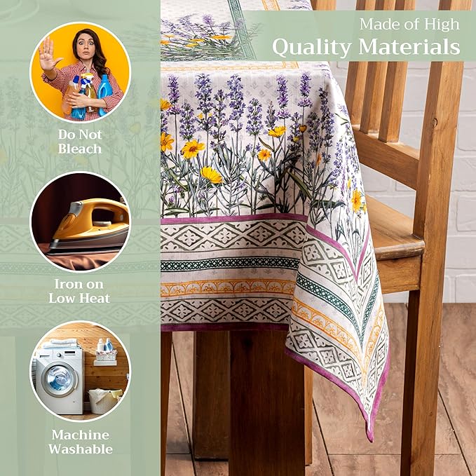 Maison d' Hermine Table Cloth Square Table 100% Cotton 54 x 54 Inches Tablecloth Reusable Decorative for Dining Room Farmhouse Home Valentines Day Decorations Spring Summer - Fanny Lavender
