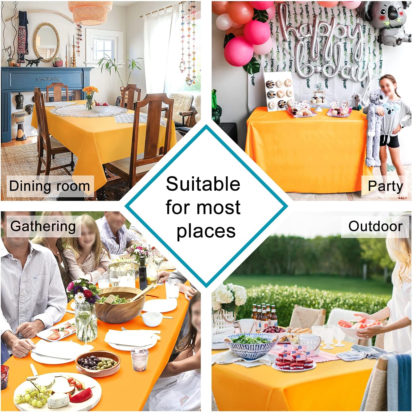 Hiasan Orange Yellow Rectangle Tablecloth - Waterproof Washable Fabric Table Cloth for Dining Party and Outdoor Use, 54 x 80 Inch