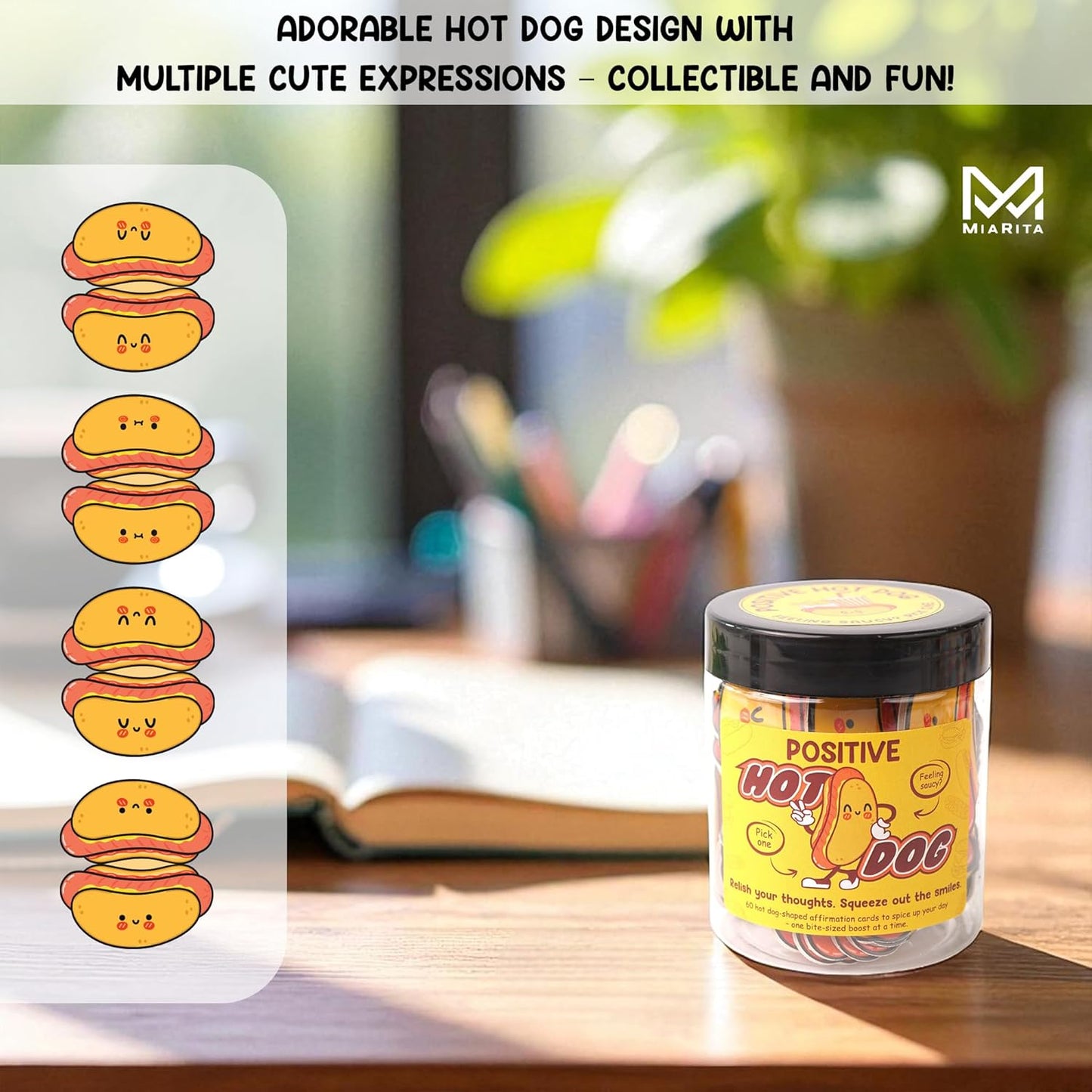 Positive Hot Dog Jar, Emotional Supports Jar, 60 Affirmation Cards Cheer Up Funny Gag Gifts for Best Friend Birthday Women Teacher, Feel Better Gifts for Women