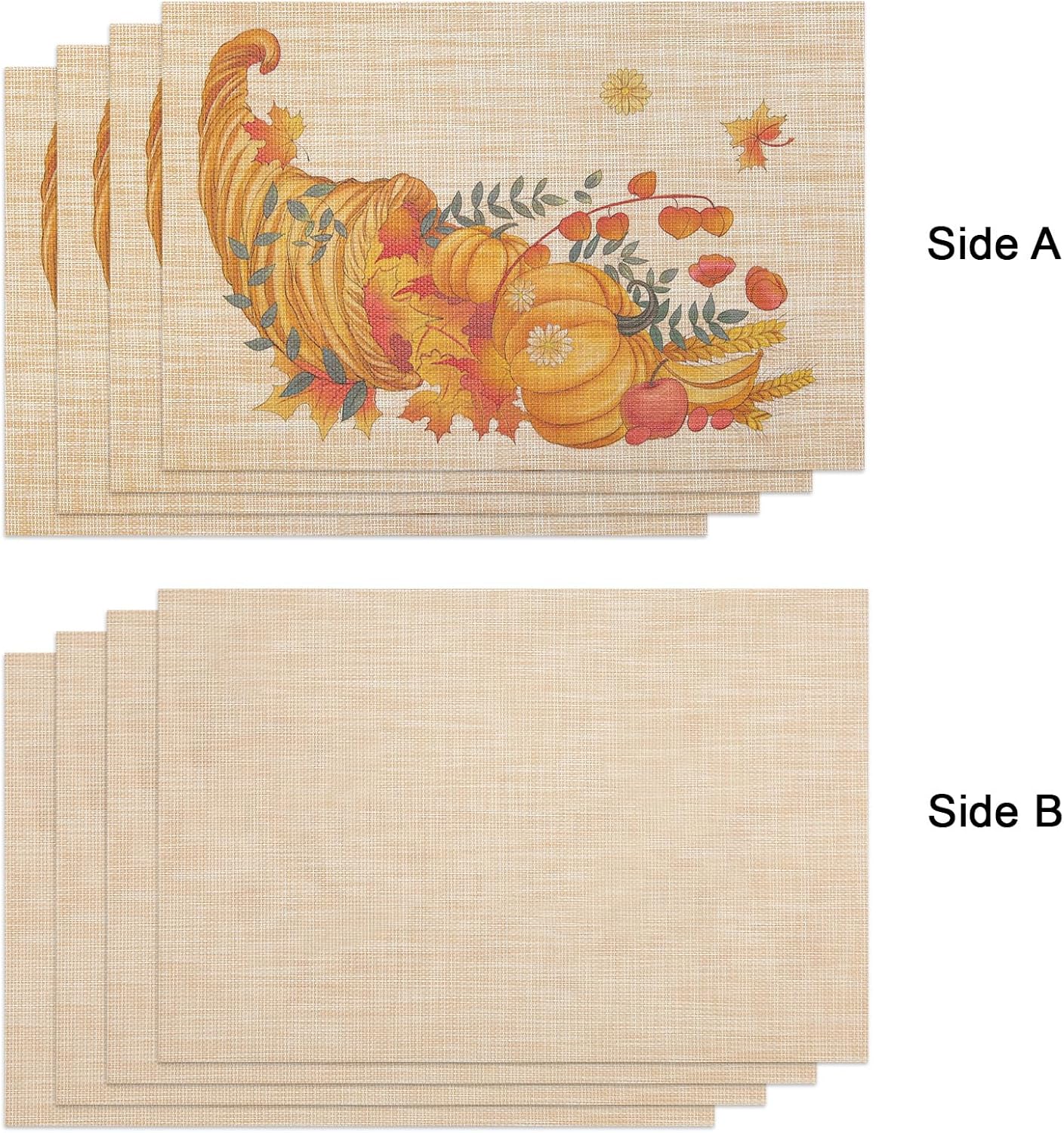Thanksgiving Placemats Set of 4 Fall Place Mats Pumpkin Maple Leaves Table Mats Washable Non-Slip Heatproof Woven Placemats for Dining Table (17.7" X 11.8")