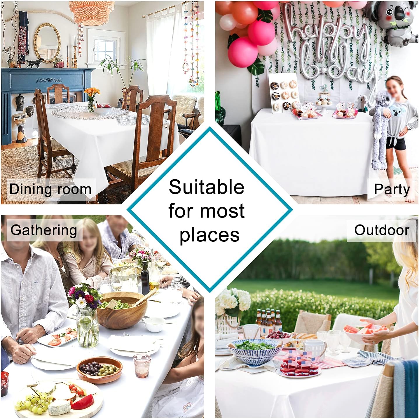 Hiasan 2 Pieces White Rectangle Tablecloth - Waterproof and Spillproof Restaurant Washable Polyester Table Cloth for Dining Room, 90 x 132 Inch