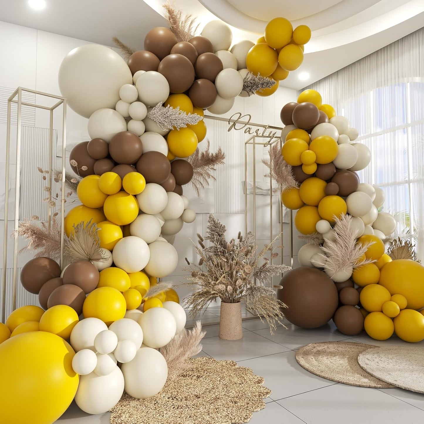 Yellow Brown White Balloon Garland Arch Kit, 160Pcs Latex Balloons Different Size 18 12 10 5 inch for Birthday Bridal Baby Shower Gender Reveal Wedding Retirement Party Decorations