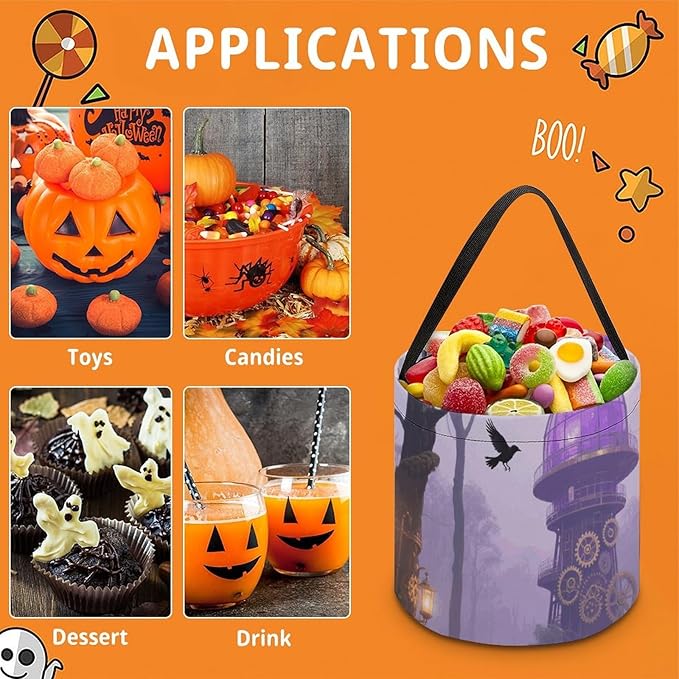 Halloween Candy Bucket - Gothic Fog Forest Trick Or Treat Candy Bag, Gift Bag for Party Favor Supplies