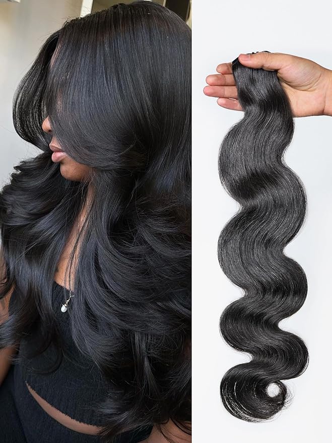 LUVME Body Wave Seamless Clip in Hair Extensions 110g, 20 Inch Natural Black, 100% Real Remy Human Hair, Soft Full Volume, Easy Clip Ins for Daily Wear, Work, Parties & Weddings